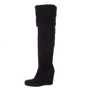 Prada Black Suede Over-the-Knee Boots with Shearling Cuff Size 38 (US 8) EUC